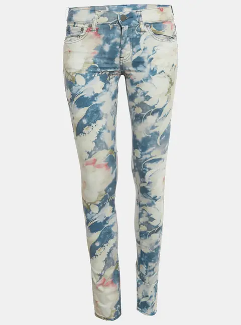 Polo Ralph Lauren Blue Floral Print Denim Tompkins Skinny Jeans S/Waist 28"