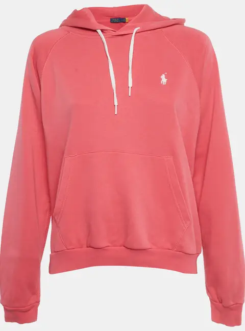 Polo Ralph Lauren Pink Logo Embroidered Cotton Blend Hoodie L