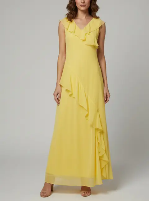 Polo Ralph Lauren Yellow Chiffon Ruffle Maxi Dress XS