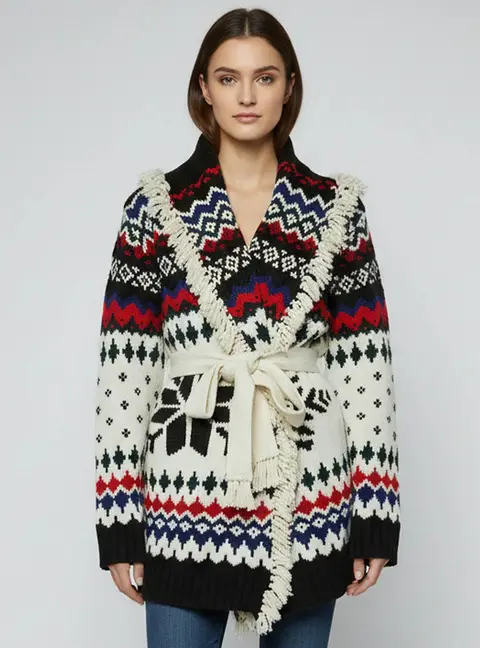 Polo Ralph Lauren Multicolour Pattern Knit Wool Fair Isle Shawl Collar Cardigan L