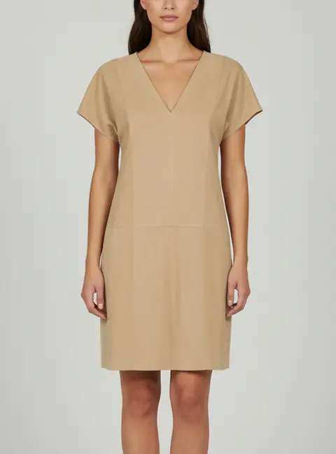Polo Ralph Lauren Beige Suede V- Neck Cecelia Short Dress S