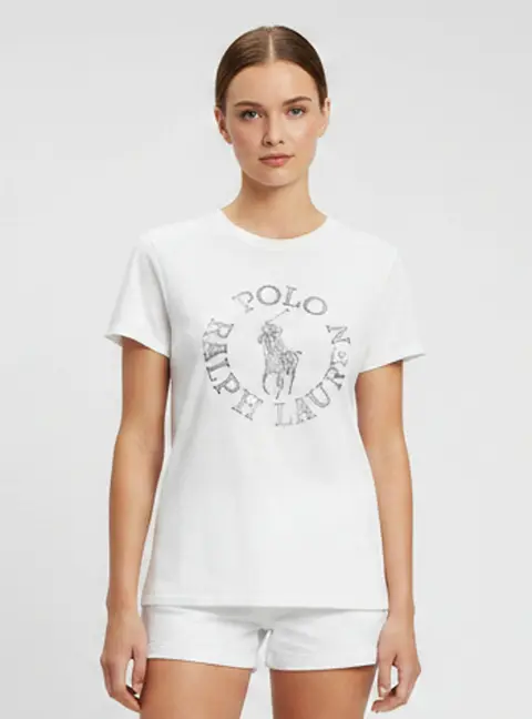 Polo Ralph Lauren White Logo Print Jersey Crewneck T-Shirt S