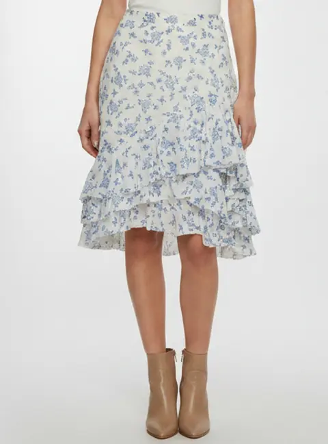 Polo Ralph Lauren White Floral Printed Cotton Ruffled Mini Skirt M