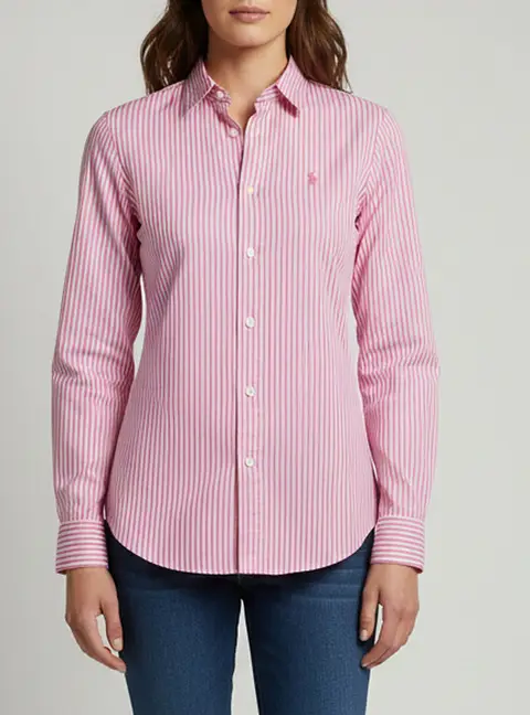 Polo Ralph Lauren Pink Logo Embroidered Striped Poplin Shirt XS