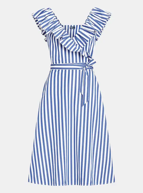 Polo Ralph Lauren White/Blue Striped Cotton Wrap Midi Dress S