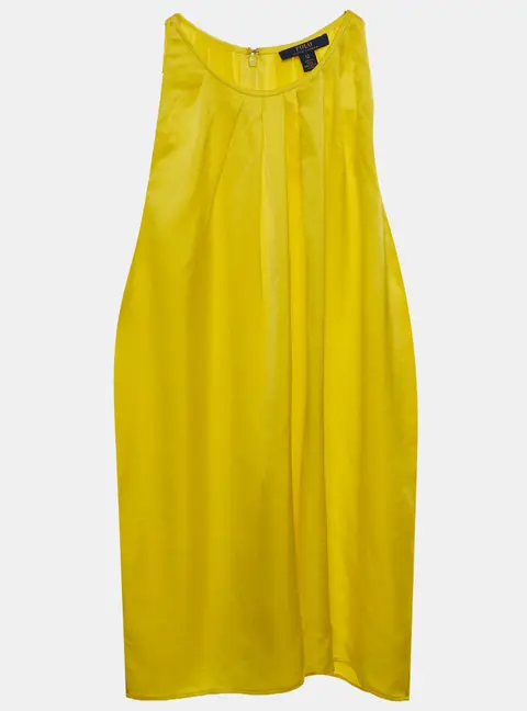 Polo Ralph Lauren Yellow Satin Pleated Sleeveless Top L
