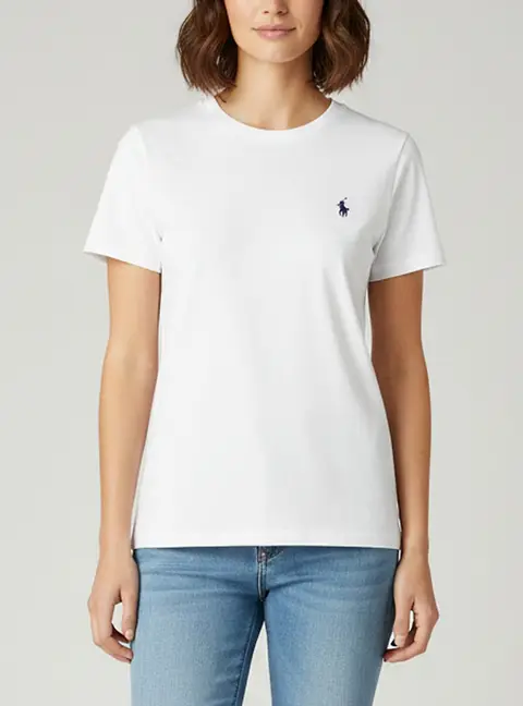 Polo Ralph Lauren White Logo Embroidered Jersey T-Shirt S
