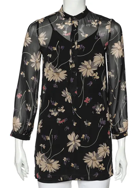 Polo Ralph Lauren Black Floral Printed Chiffon Tunic M