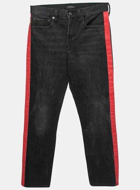 Polo Ralph Lauren Black and Red Side Stripe Denim Jeans S
