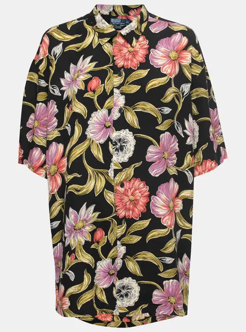 Polo Ralph Lauren Black Floral Printed Rayon Short Sleeve Shirt L