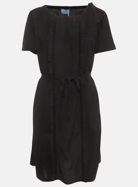 Prada Black Stretch Cotton Ruffle Insert Detail Short Sleeve Mini Dress XL