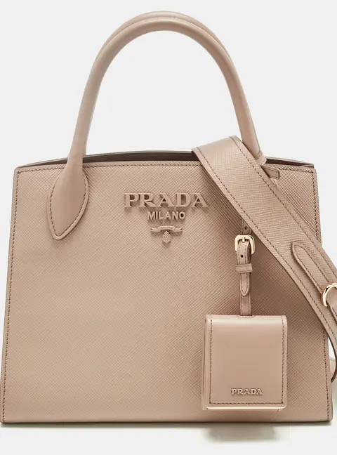 Prada Dusty Pink Saffiano Cuir Leather Small Monochrome Tote