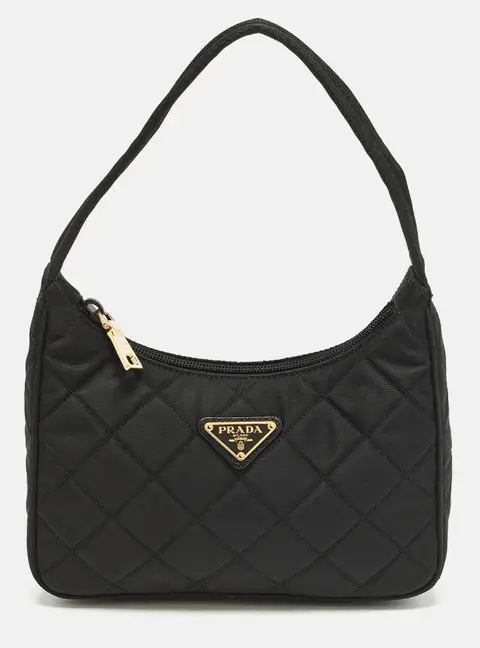 Prada Re-Nylon Black Quilted Nylon Tessuto Shoulder Bag