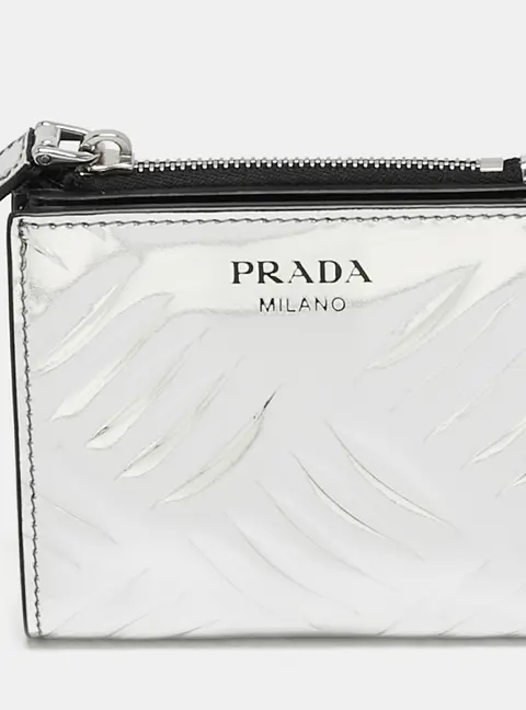 Prada Silver Embossed Patent Leather Bifold Wallet