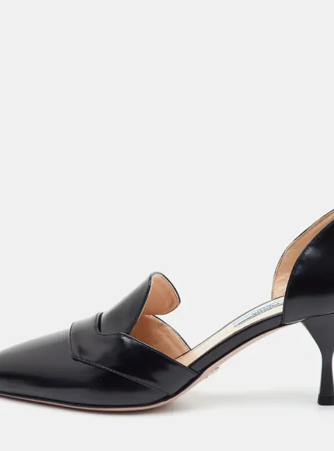 Prada Size 41 Black Leather D'Orsay Pointed Toe Pumps