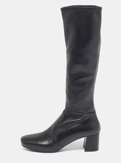 Prada Size 35.5 Black Leather Mid Calf Boots