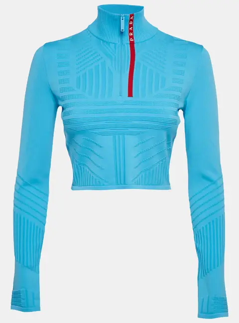 Prada Sport Blue Textured Technical Jersey Crop Jacket S