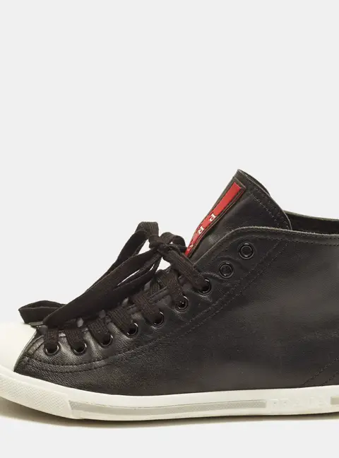 Prada Sport Size 39.5 Black Leather High Lace Up Sneakers
