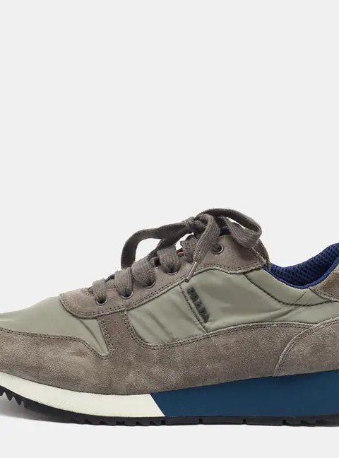 Prada Sport Grey/Light Green Suede and Nylon Low Top Sneakers Size 40