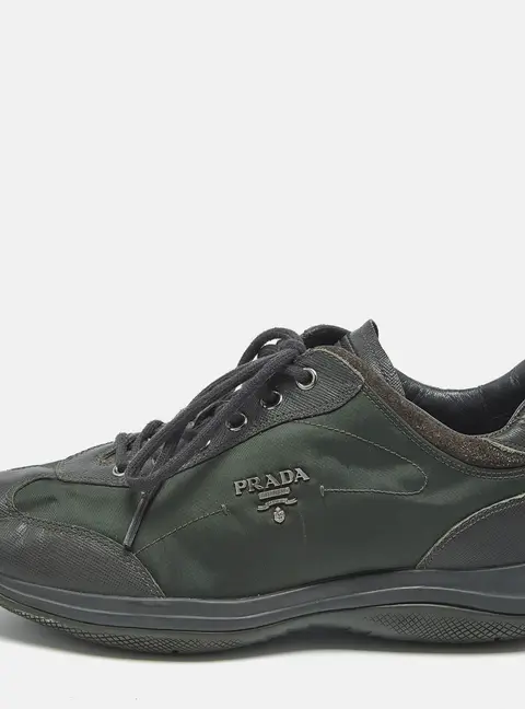 Prada Sport Green Leather and Nylon Lace Up Sneakers Size 38.5
