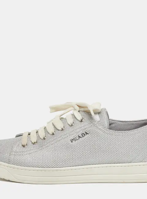 Prada Sport Size 40.5 Silver Metallic Fabric Low Top Sneakers