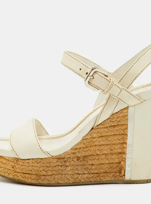 Prada Sport Size 36.5 White Leather Ankle Strap Platform Wedge Sandals