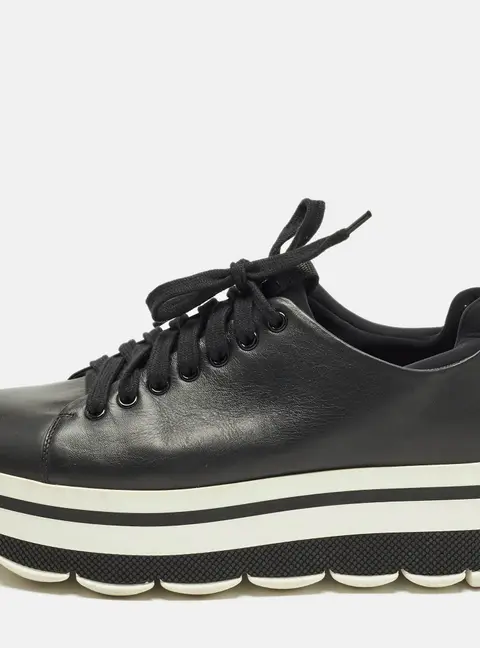Prada Sport Size 39 Black Leather Lace Up Sneakers
