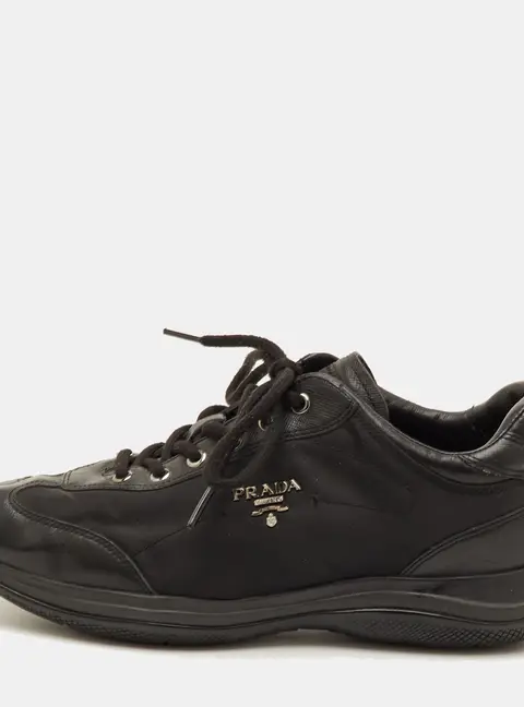 Prada Sport Size 39 Black Leather and Nylon Low Top Sneakers