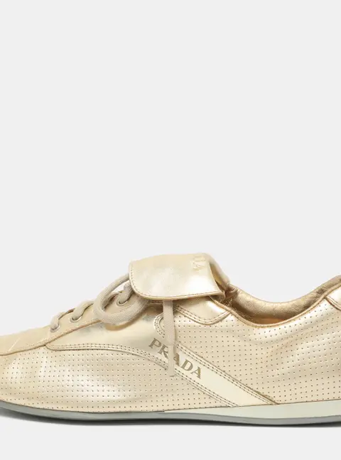 Prada Sport Size 37 Gold Perforated Leather Low Top Sneakers