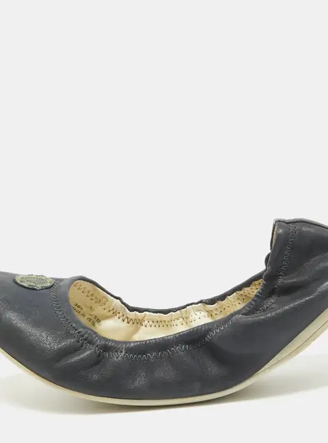 Prada Navy Blue Leather Scrunch Ballet Flats Size 38.5