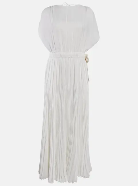 Prada White Silk Pleated Maxi Dress M