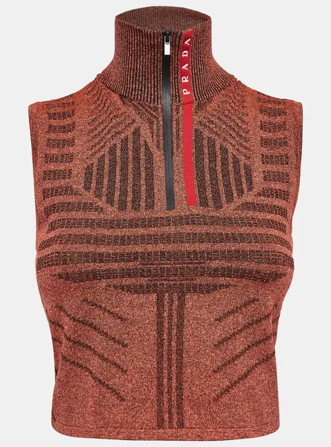 Prada Orange Melange Jersey Zip-Up Sleeveless Top S