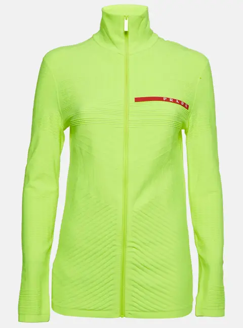 Prada Neon Green Textured Jersey Zip-Up Jacket S