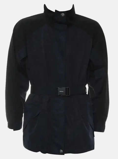 Prada Dark Blue Logo High-Neck Technical Jacket  M