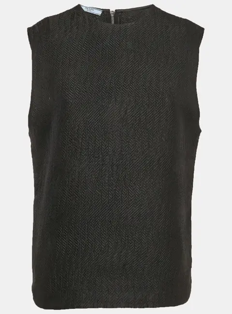 Prada Black Textured Crepe Sleeveless Top M