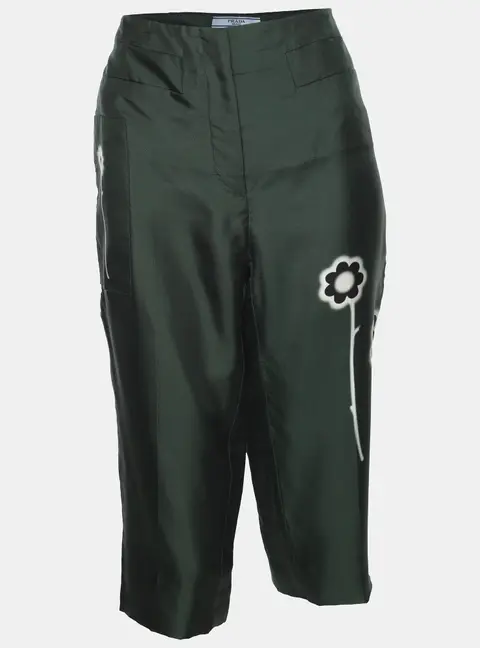 Prada Green Floral Silk Capri Pants M