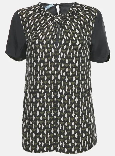 Prada Navy Blue Printed Silk Blouse S