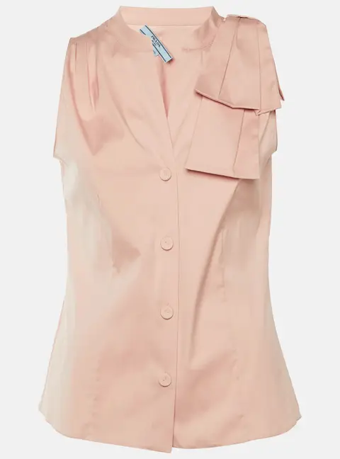 Prada Pink Cotton Bow Detail Sleeveless Blouse M