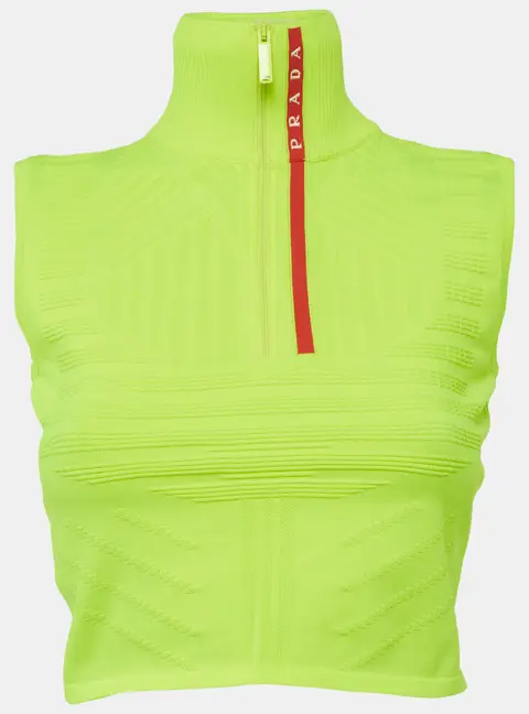 Prada Neon Green Textured Technical Jersey Crop S