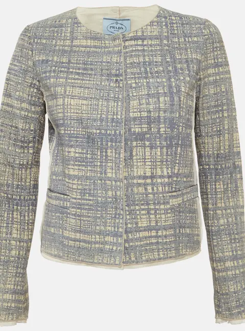 Prada Blue Printed Leather Jacket M