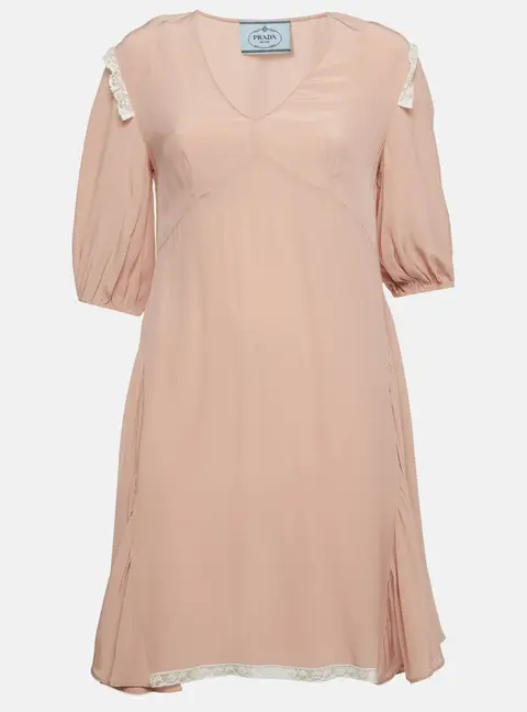 Prada Pink Silk Lace Insert Mini Dress S