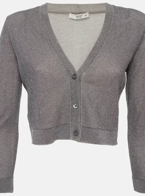 Prada Grey Lurex Knit Crop Cardigan M