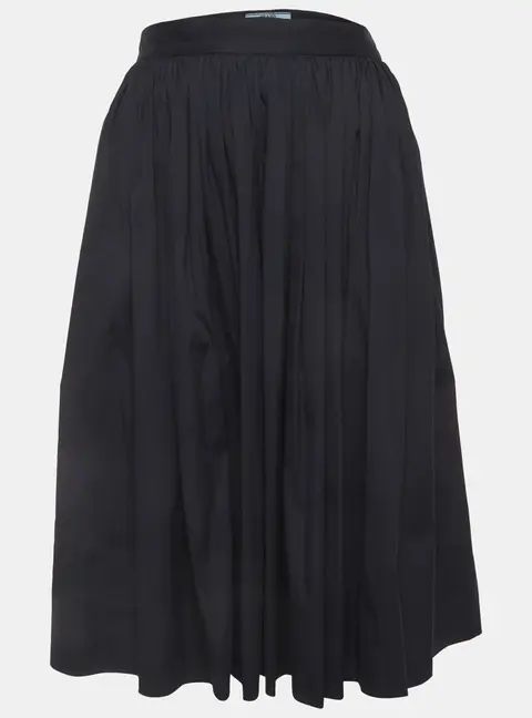 Prada Blue Cotton Gathered Knee Length Skirt M