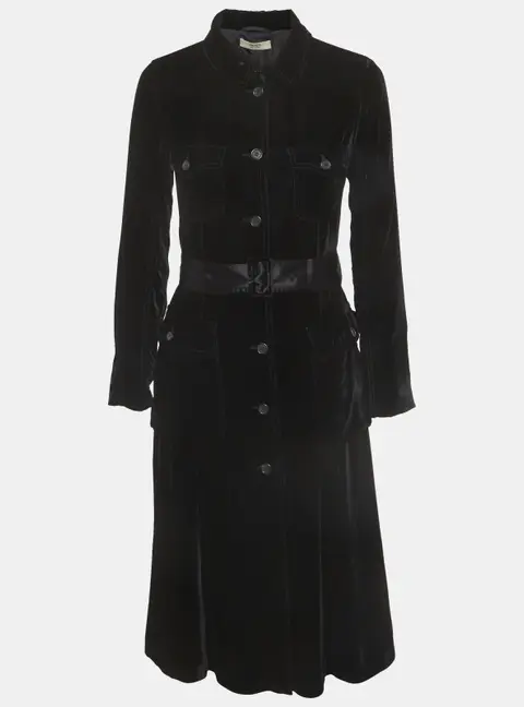 Prada Black Velvet Belted Midi Dress S