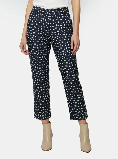 Prada Navy Blue/White Geometric Print Silk Trousers M