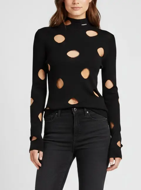 Prada Black Knit Openwork Turtleneck Top M