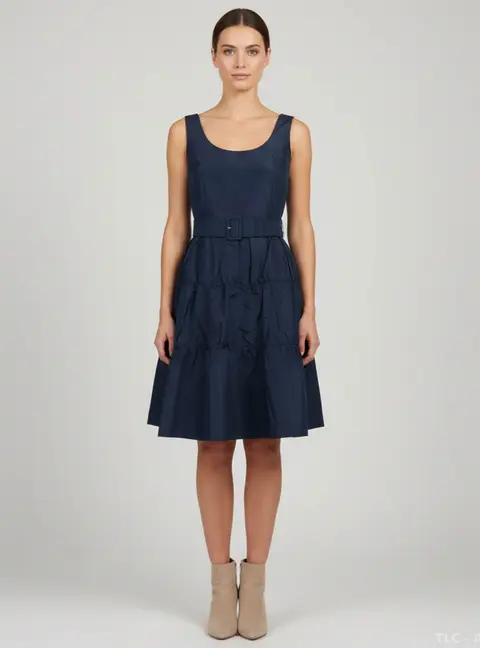 Prada Navy Blue Satin Belted Mini Dress S
