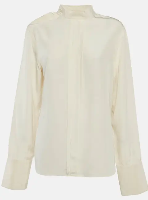 Prada Cream Satin Long Sleeve Blouse M