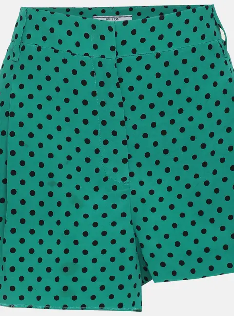 Prada Green Polka Dot Print Silk Regular Shorts S