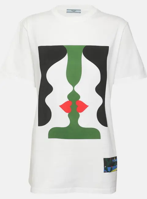 Prada White Multicolor Graphic Print Cotton T-Shirt S